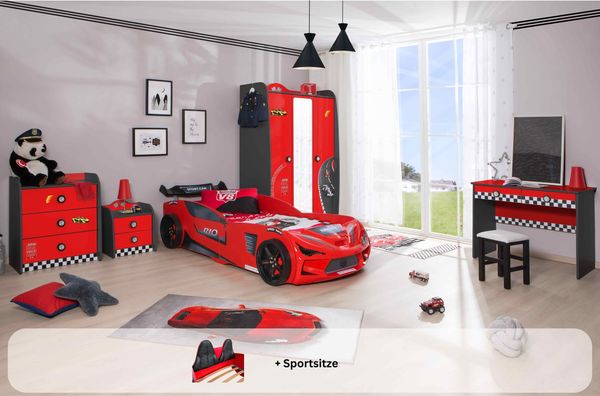 Kinderzimmer komplett Set mit Autobett Rio 5 teilig Rot