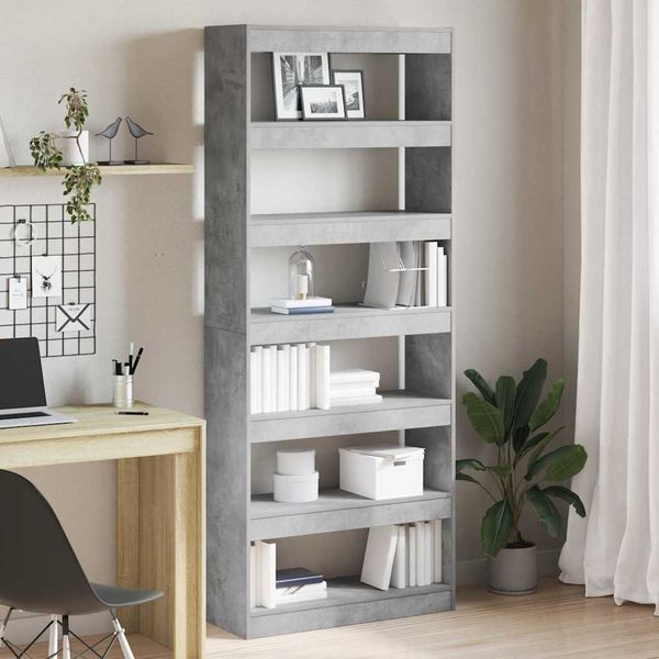 vidaXL Bücherregal mit Regal Beton Grau 80 x 30 x 198 cm Holzwerkstoff 3333919