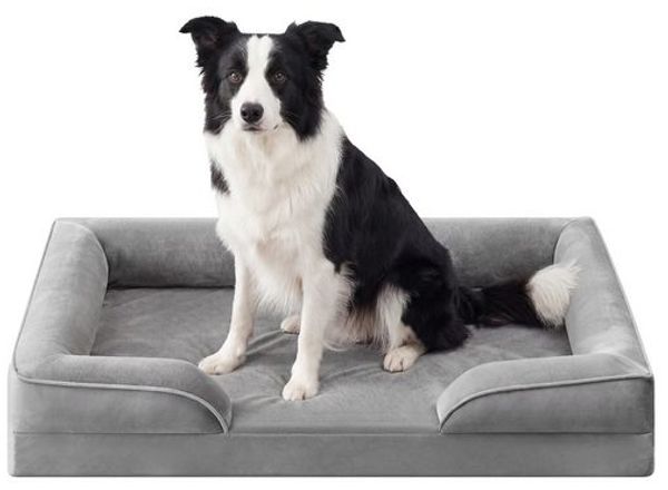 FEANDREA Orthopädisches Hundebett XL, abnehmbarer Bezug, erhöhte Ränder, rutschfest, waschbar, Haustierbett, hellgrau