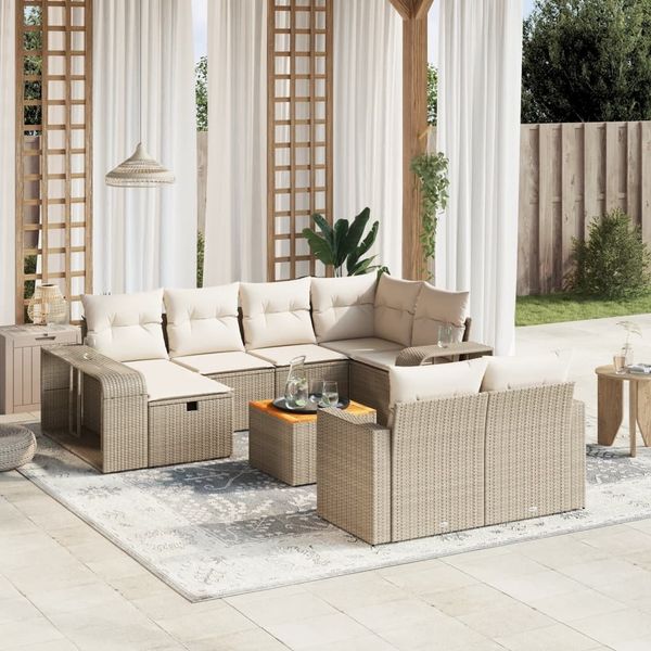 vidaXL 11-tlg. Garten-Sofagarnitur mit Kissen Beige Poly Rattan 3266258