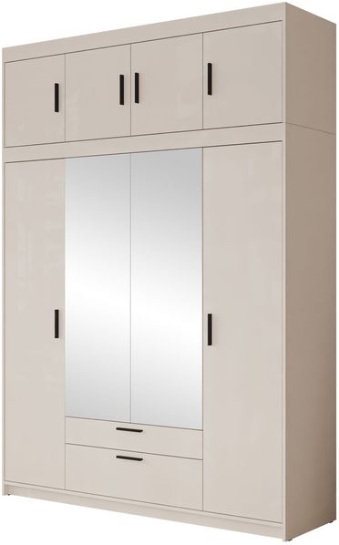 Kleiderschrank Elena 4D mit Spiegel (Farbe: Sandbeige, mit Schrankaufsatz)