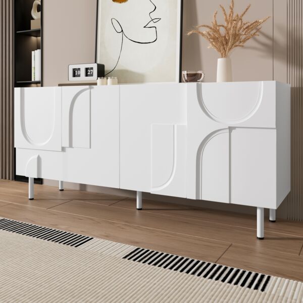 Sideboard 160 x 38,5 x 70 cm aus MDF/Spanplatte in Weiß mit Metallfüßen
