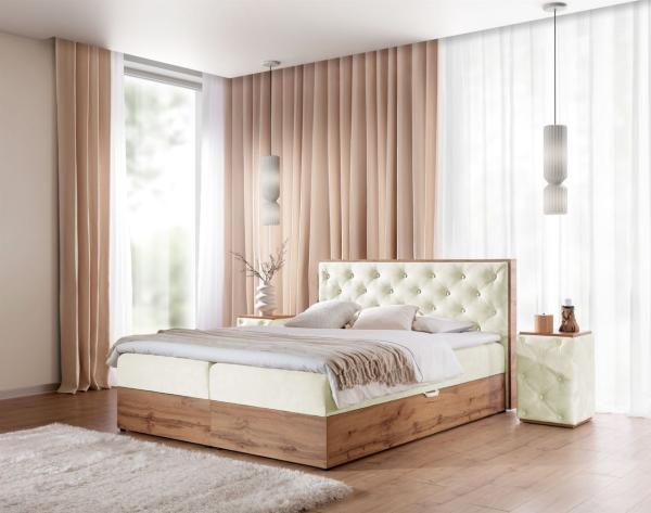 Boxspringbett Schlafzimmerbett MAXIMO 160x220cm in Stoff Torre Creme