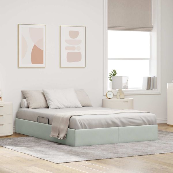 vidaXL Ottoman Bettgestell mit Speicher Hellgrau 140 x 190 cm Samt 3442880