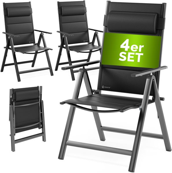 CASARIA® Alu Gartenstühle 4er Set Gepolstert 8-Fach Verstellbar Anthrazit