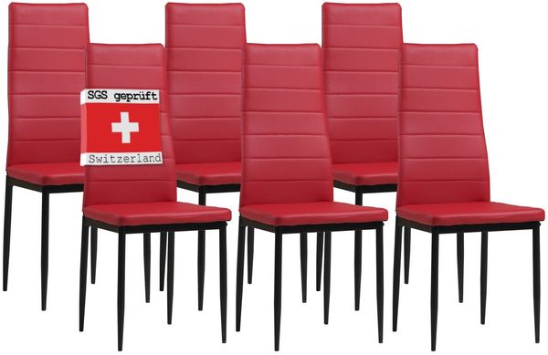 Albatros Esszimmerstühle MILANO 6er Set, Rot - Polsterstuhl mit Kunstleder-Bezug, Modernes Stilvolles Design am Esstisch - Küchenstuhl oder Stuhl Esszimmer mit hoher Belastbarkeit bis 110kg