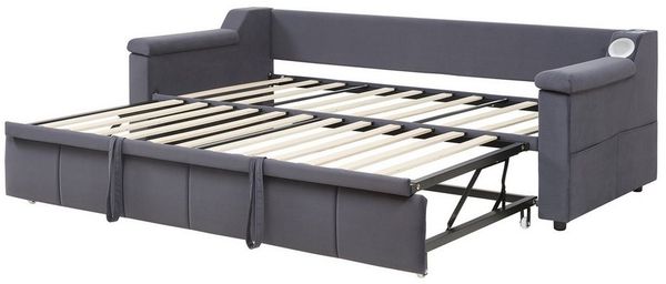 MODFU Schlafsofa mit Bluetooth-Stereo, USB-Ladeanschluss & Ablagefächern, Polsterbett 90/180x190cm, ohne Matratze
