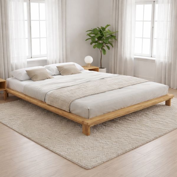 skølm 'Skald' Futonbett 180x200 cm, Bettgestell aus Eiche Massivholz, natur geölt und lackiert, Massivholzbett 25 cm hoch, geeignet als Doppelbett