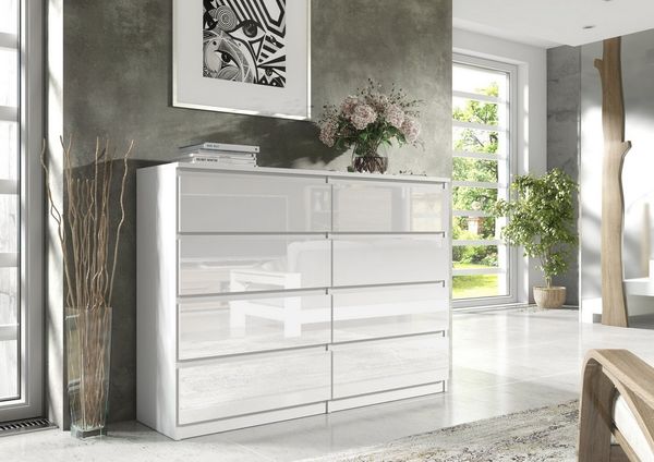 Raumhirsch Furniture Kommode, Sideboard, Kommode für das Schlafzimmer - Wohnzimmer (Maße: 120 × 39 × 101,5 cm, 8 Schubladen, Rollenschienen), viele Farbvarianten - Hochwertig & stabil