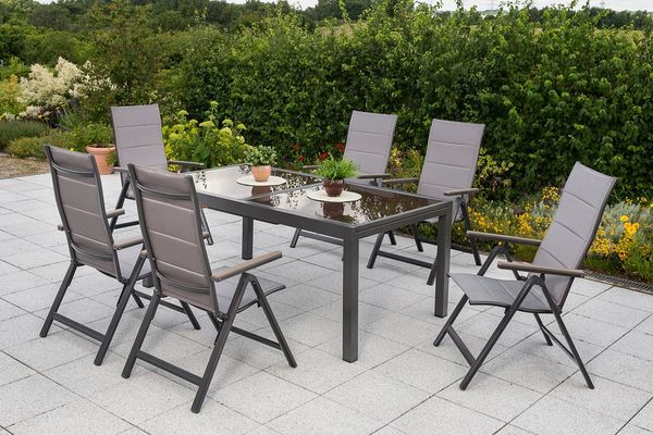 MERXX Garten-Essgruppe »Trivero«, (Set, 7-tlg, 5-fach verstellbare Rückenlehne, Gepadded), Ausziehtisch: LxB: 140-200 x 90 cm