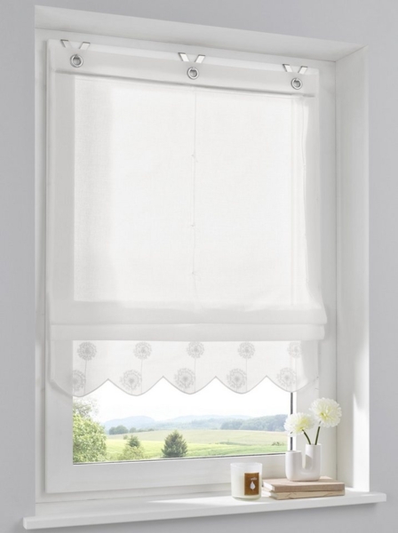 Kutti Raffrollo Elly, mit Hakenaufhängung, ohne Bohren, freihängend, Baumwolle bestickter Volant mit Pusteblumen