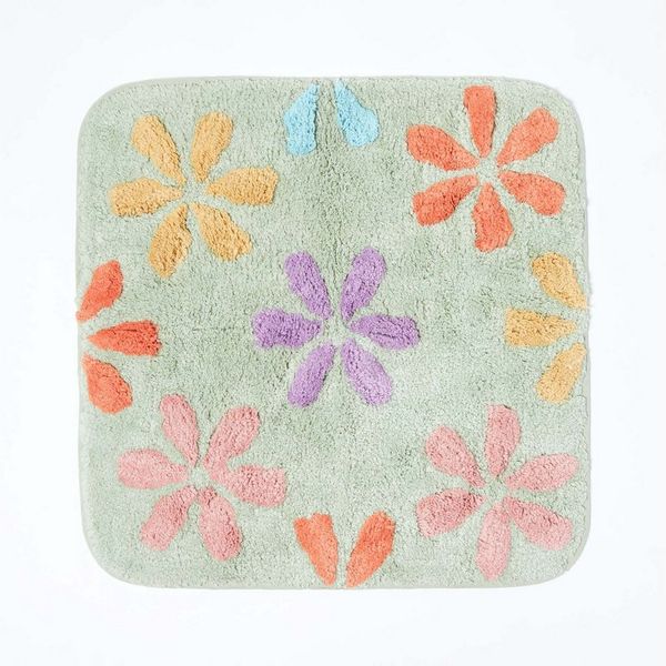 Homescapes Badematte Rutschfeste Duschmatte mit Blumenmuster 100% Baumwolle, mehrfarbig, Höhe 20 mm, 50x50 cm