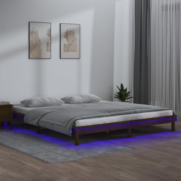 vidaXL Massivholzbett mit LEDs Honigbraun 200x200 cm [820629]