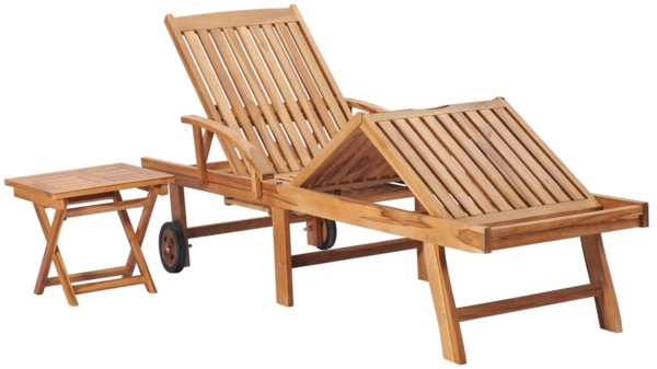 vidaXL Sonnenliege mit Tisch und Auflage Massivholz Teak 3063034