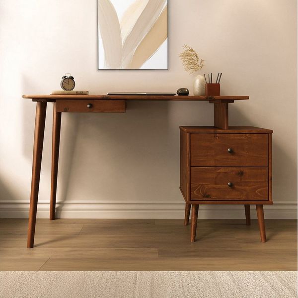 IDIMEX Schreibtisch PIERO, Homeoffice Tisch aus Massivholz mit Stauraum Kastanie Finish