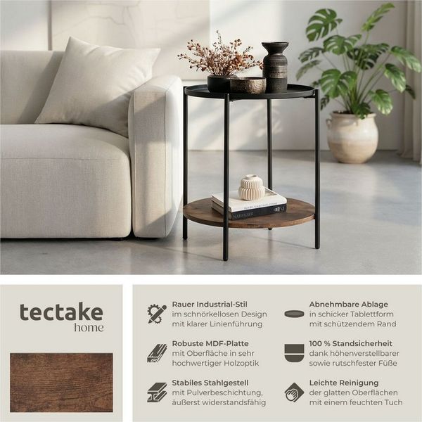 tectake Beistelltisch Couchtisch Sunderland 45,5x54,5cm (1-St, 1 tlg), Trendiger Beistelltisch im luftig-leichten Industrial Style