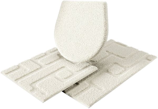 Grund Badematte Riana, Badvorleger, Badezimmer Teppich, sehr weich, Höhe 20 mm, rutschhemmend beschichtet, schnell trocknend, Polyester, rechteckig, 3-tlg. Hänge-WC Set, Modernes Design mit Linien in Hoch-Tief-Struktur, Made in Europe