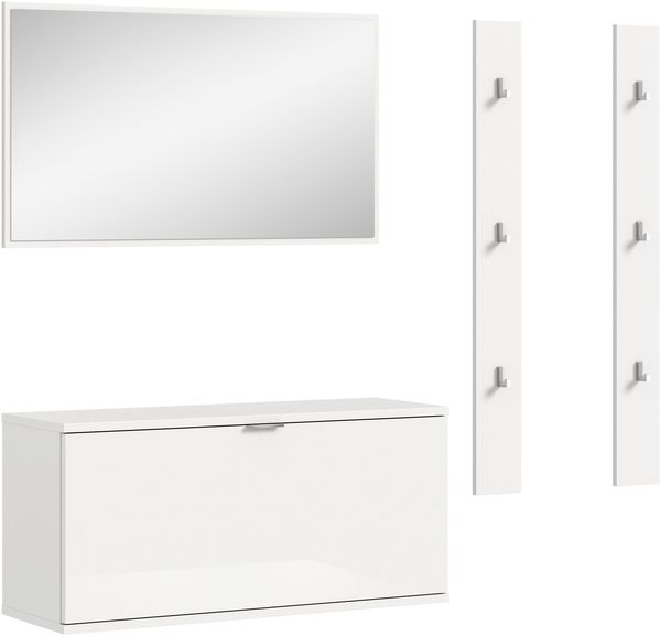 Garderoben-Set >Projekt X< in weiß / weiß hochglanz - 130x191x37cm (BxHxT)