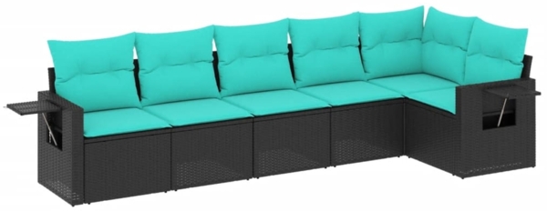 vidaXL 6-teiliges Gartensofa-Set mit Kissen, schwarzes Polyrattan 3220186