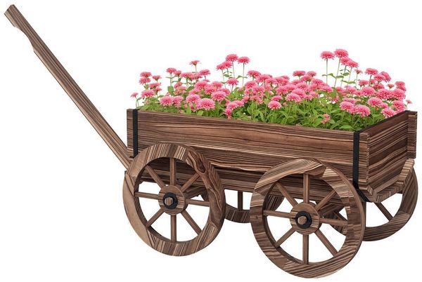 Outsunny Blumenkasten Pflanzenwagen mit Griff (Pflanzenkasten, 1 St, Blumenständer), für Garten, Terrasse, bis 30 kg belastbar, Verkohlt, 120 x 41 x 54 cm