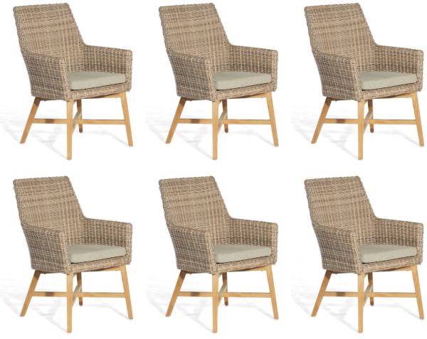 Sonnenpartner 6er-Set Garten-Sessel Helios Aluminium/Teakholz mit Polyrattan rustic-stream Gartenstu