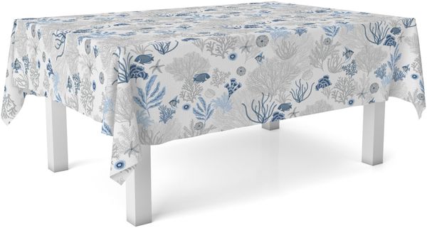 Tischdecke, Wachstuch, Blau, rund
