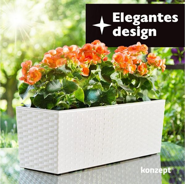 KONZEPT Balkonkasten Hochwertige Blumenkasten Rattan-Optikin, rechteckig 56 x 19 cm, Balkonkasten ideal fur Balkon, Terrasse, Fensterbank