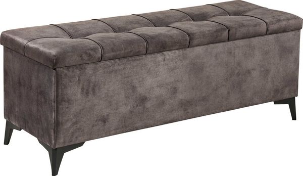 Stella Trading OREGON Sitzbank mit Stauraum und gepolstertem Deckel, Espresso - Geräumige Sitztruhe für Boxspringbetten im Schlafzimmer - 139 x 58 x 50 cm (B/H/T)