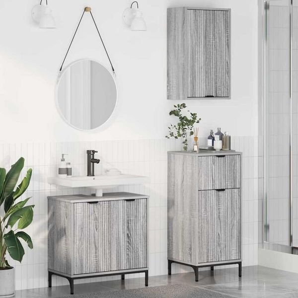 vidaXL Badezimmermöbel Set mit Regal 3 pcs Grau Sonoma Holzwerkstoff 3393109