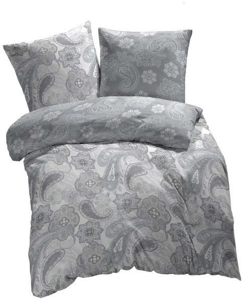 etérea Mako-Satin Bettwäsche Paisley Florina Grau 200x220 cm + 2Stk 80x80 cm