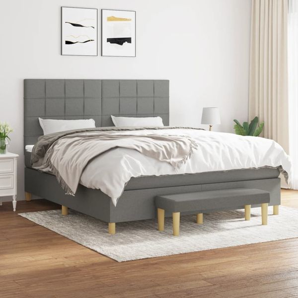 vidaXL Boxspringbett mit Matratze Dunkelgrau 180x200 cm Stoff 3137174