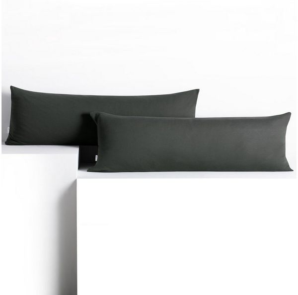 DecoKing 2 Kissenbezüge 20x145 cm Jersey Baumwolle Reißverschluss Graphit Amber