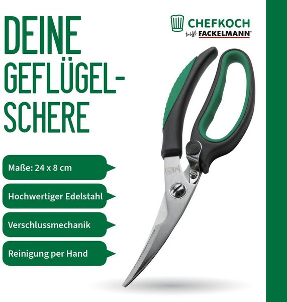Chefkoch trifft Fackelmann Geflügelschere Geflügelschere aus Edelstahl – 235x75x25mm – Anti-Rutsch Griff