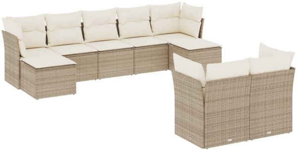 vidaXL 9-tlg. Garten-Sofagarnitur mit Kissen Beige Poly Rattan 3218308