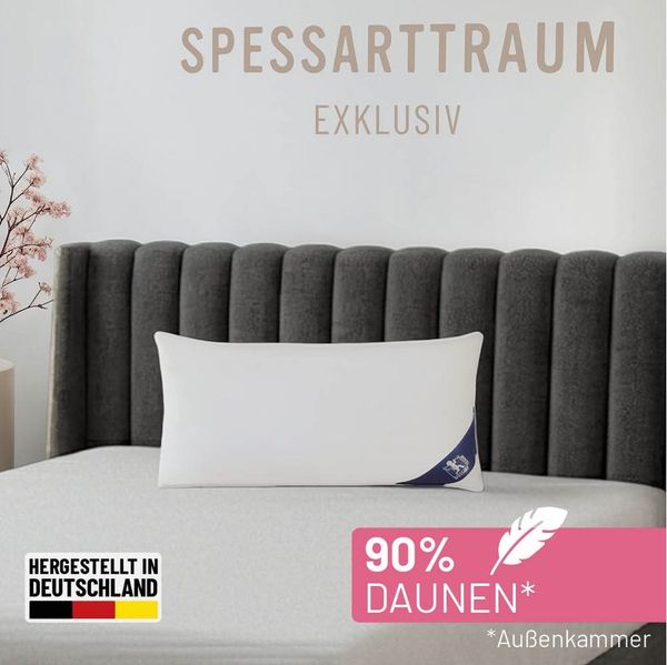 SPESSARTTRAUM 3-Kammer-Kopfkissen Exklusiv, Kissen in verschiedenen Größen erhältlich, Füllung: 90% Daunen / 10% Federn, Klasse 1, Downpass zertifiziert (Außenkammern), Bezug: 100% Baumwolle, Made in Green, Hausstauballergiker geeignet, Deko-, Kuschel-...