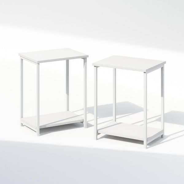 Furinno Simplistic Industrieller Metallrahmen Nachttisch, Beistelltisch, 2-Pack, Weiß/Weiß