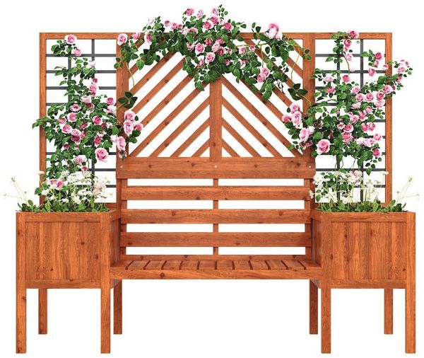 Merax Pflanzkübel mit 2 Blumenkasten, Spalier und Sitz (1 St), Pflanzgefäß, Blumenkübel mit viel Platz, Tannenholz, für Garten