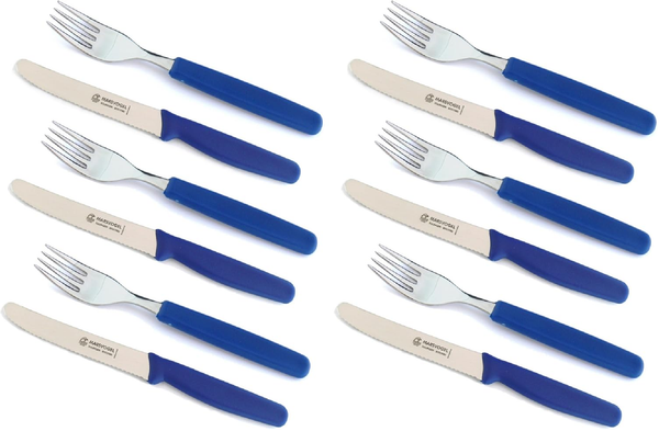 Menübesteck 12 tlg. PP blau Marsvogel Solingen # 13 00 00 bestehend aus 6x Tafelmesser + 6x Gabel