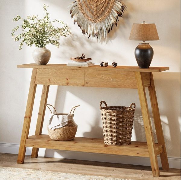Tribesigns Konsolentisch 110 cm Sofatisch, Eingangstisch mit 2 Schubladen, schmaler Flurtisch
