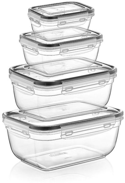 Michelino Nora 4er Frischhaltedosen-Set, Rechteckig - luft- & wasserdicht Grau