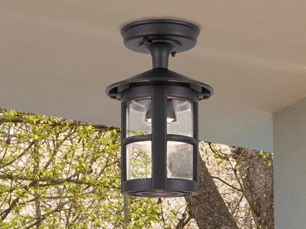 LED Außen Decken Laterne aus Alu im Landhausstil, Schwarz Höhe 23,5cm