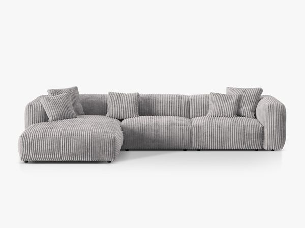 Micadoni Ecksofa Martina 3-Sitzer Links Kord Hellgrau