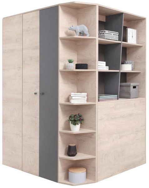 Deine Möbel 24 Kinderkleiderschrank DARLA D01 Garderobe Kleiderschrank Eckschrank Eiche Grau (PREMIUM, 4-St, Möbel für Kinderzimmer Jugendzimmer) Kinderzimmer,Jugendzimmer,Jugendmöbel,Eckkleiderschrank