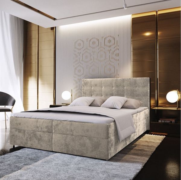 Masseno Boxbett GLOS 160x200 cm mit Bonell Matratze und Topper, Doppelbett, Polsterbett mit Kopfteil, Boxspringbett