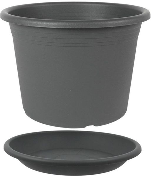 Heimwerkercenter Pflanzkübel MePla Blumentopf Cylindro ø15cm, Untersetzer ø14cm Anthrazit, Kunstoff