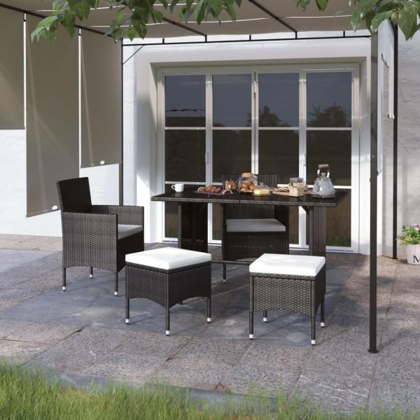 vidaXL 4-tlg. Gartenstuhl und Hocker Set Poly Rattan Schwarz 310610