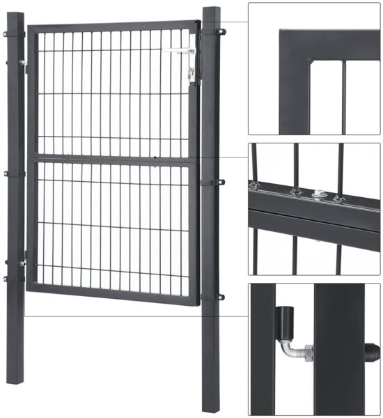 SONGMICS Gartentor aus verzinktem Stahl, Gartentür, Zauntor, Hoftor, mit Qualitätsschloss, Türklinke und Schlüssel, 106 x 125 cm (L x H), grau GGD175GY Bild 3
