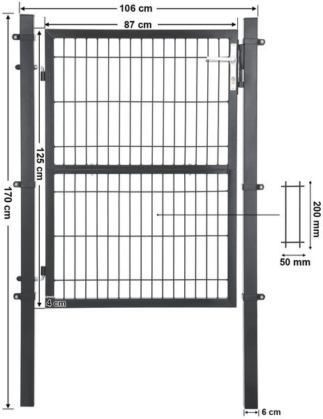 SONGMICS Gartentor aus verzinktem Stahl, Gartentür, Zauntor, Hoftor, mit Qualitätsschloss, Türklinke und Schlüssel, 106 x 125 cm (L x H), grau GGD175GY Bild 5