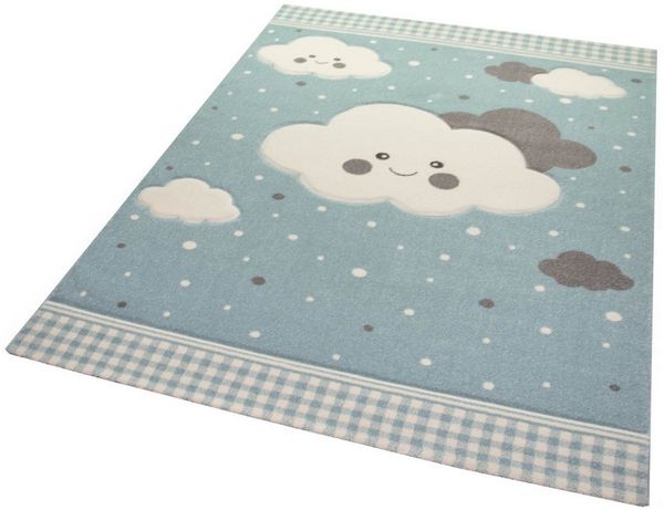 TeppichHome24 Kinderteppich Teppich für Kinder mit Wolken in Blau, rechteckig, Höhe: 10 mm
