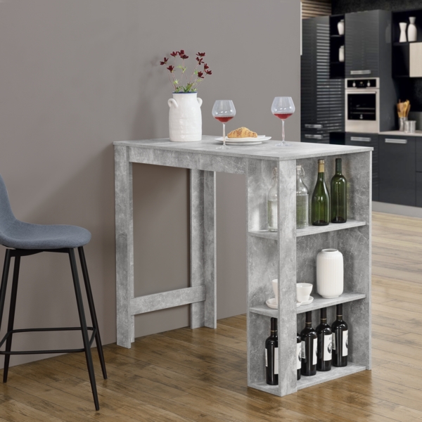 Bartisch Danderyd 120x60x106 cm mit 3 Ablagefächern Betonoptik [en. casa]